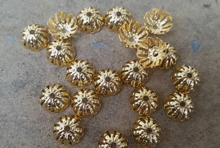 Filigree Open Flower 12x5mm Gold-Plated Brass Round Bead Caps  lot of 30 pkg