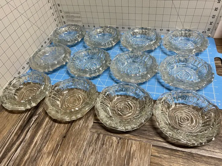 Decorative Crystal Rose Ashtray 6" Round 1" Deep Smoker, Cigarette, Cigar, Etc. Lot Of 12