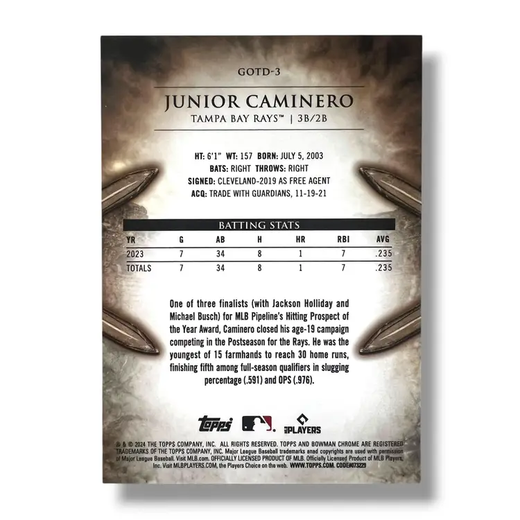 Junior Caminero RC SP Case Hit 2024 Bowman - Gladiators of the Diamond