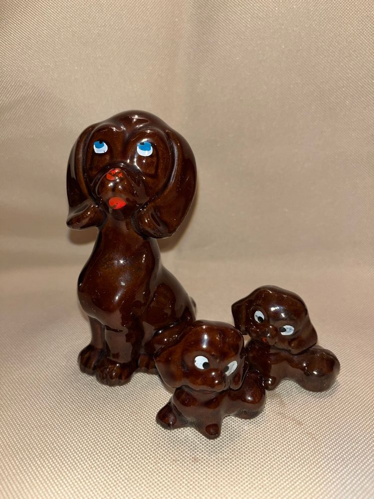 Vintage Redware Brown Mom And 2 Babies Japan