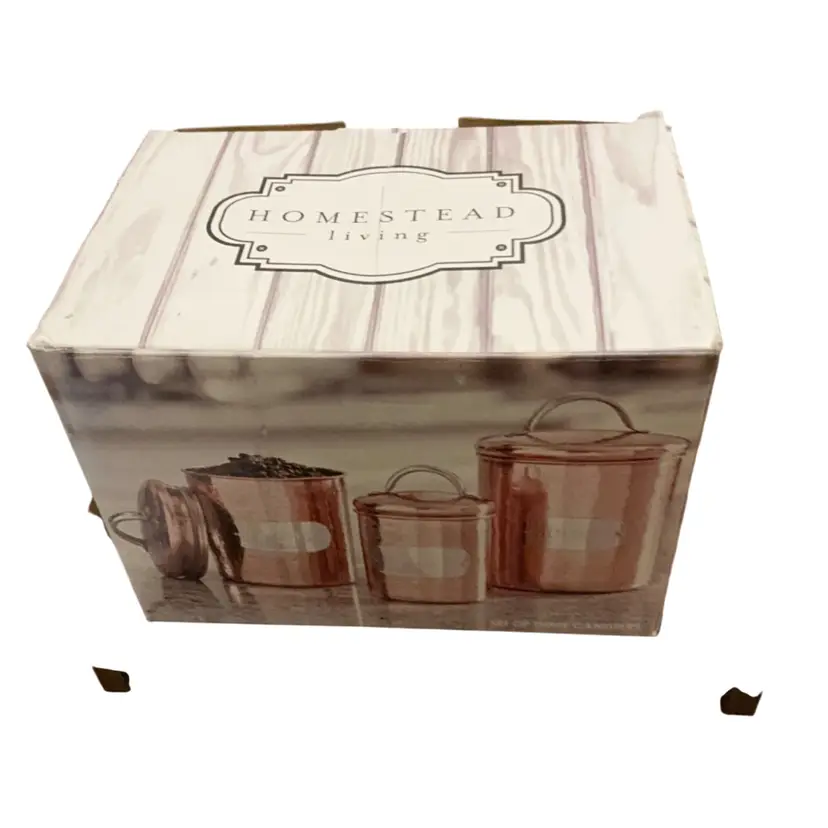 Vintage NIB Kirkland’s Homestyle Living 3-piece Canister Set With Copper Finish