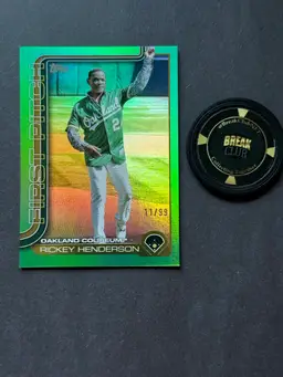 2025 Topps Series 2 Rickey Henderson First Pitch Green Color Match /99
Oakland Athletics