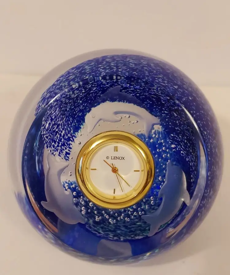 Lenox Undersea Paradise Glass Paperweight Dolphins Blue Wave