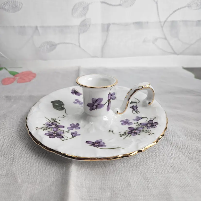 Hammersley Candle Stick Holder Victorian Violets Bone China England