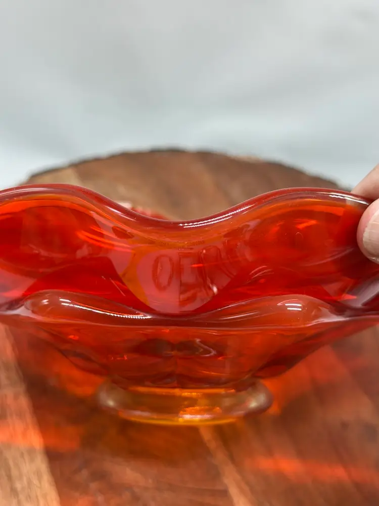 Vintage Viking Art Glass Persimmon Candy Dish Bowl RARE Double Ruffle Footed