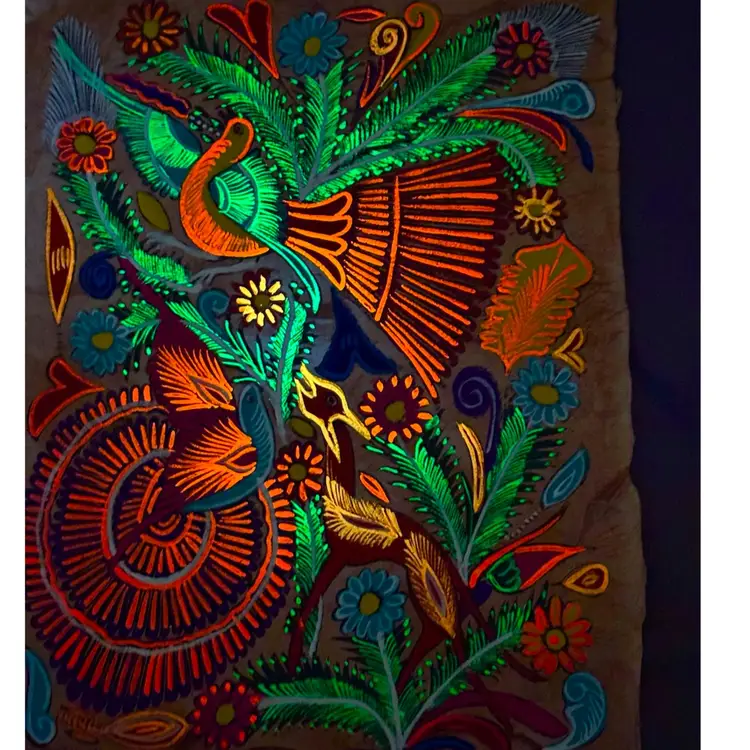 Large Mexico Amate Handmade Bark Paper Hand Painted GLOWS! 16”x 11.5”