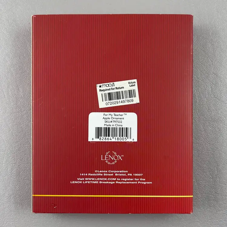 Lenox For My Teacher Apple Ornament Christmas With Box 3"