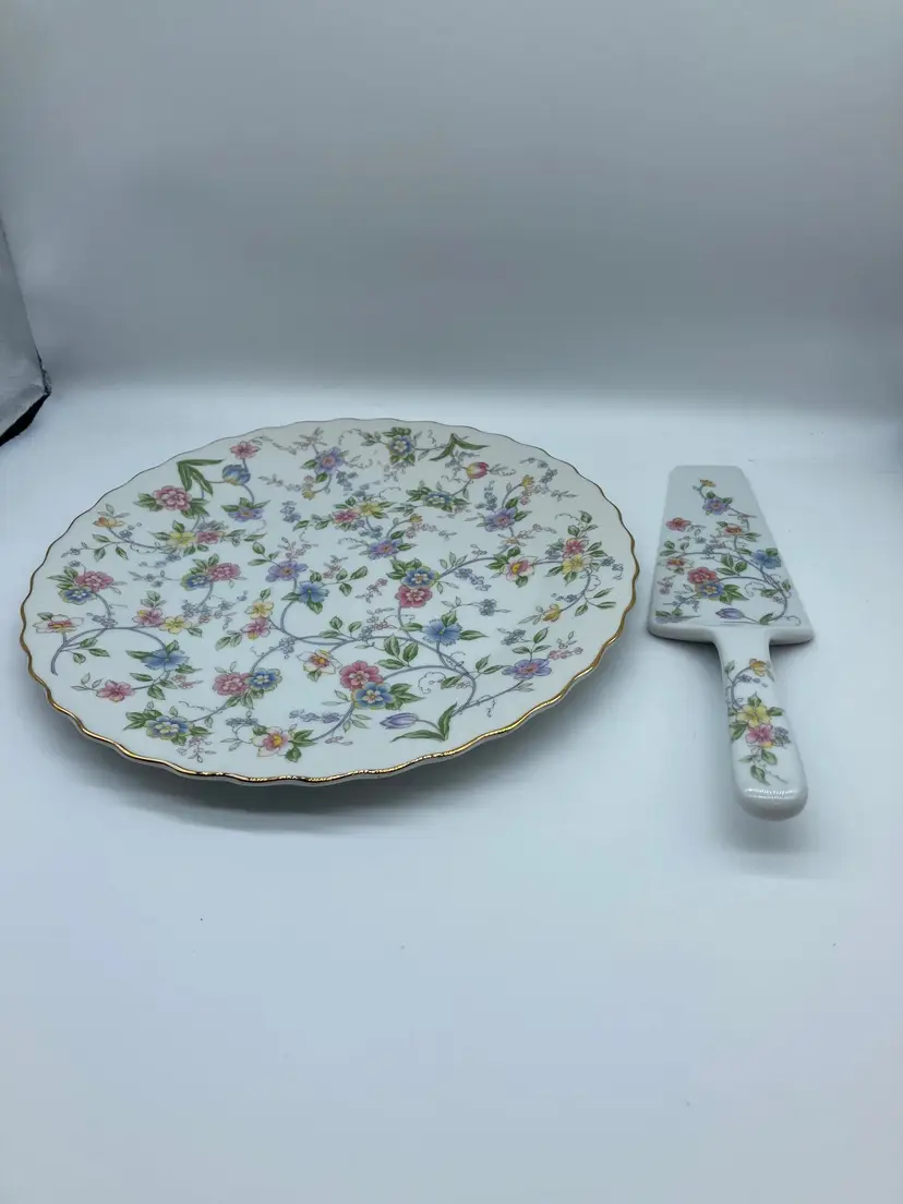 Vintage Andrea byFine China Floral 10" Cake Plate/Server Corona Andrea by Sadek Japan 1996-2006