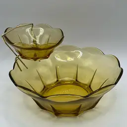 Vintage Anchor Hocking Chip & Dip set - Swedish Modern - Honey Gold Original box