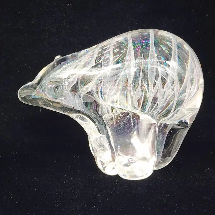 Arte Vargas Northern Lights Glass Bear Paperweight Art Controlled Bubbles Rainbow