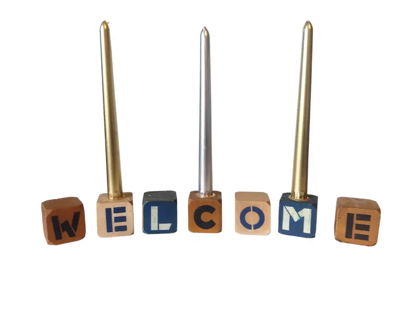 Colonial Candle Company Wooden Block Holders Vintage Welcome Letters Primitive