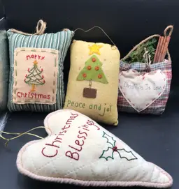 Set of 4 handmade Christmas decor ornaments primitive