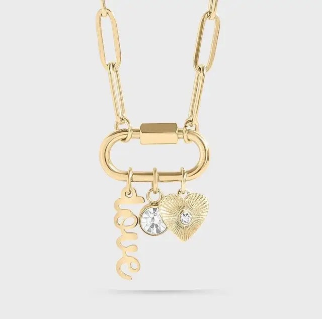 18K Gold PVD Stainless Steel Carabiner Love Charm Paperclip Necklace  Or Silver Stainless