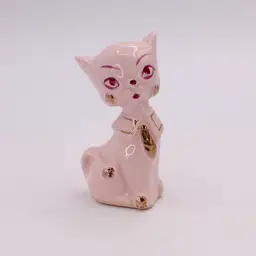 Ceramic Cat Salt Shaker Pale Pink With Gold Accents