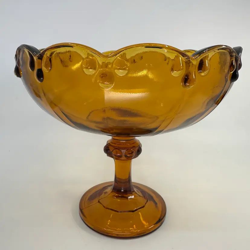 Vintage Indiana Glass Co Garland Tall Bowl Golden Amber Compote