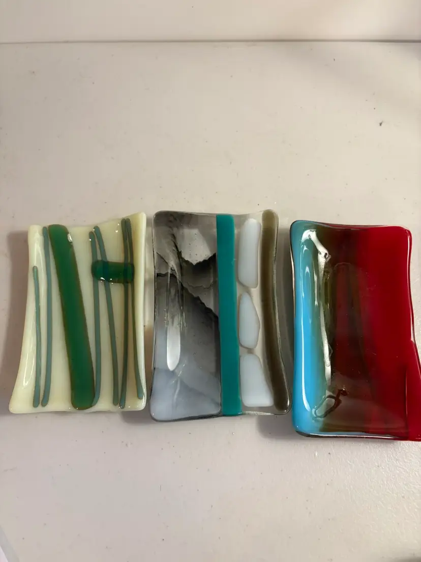 (3) Fused Glass Mosaic Trinket Trays 4.5” X 3”