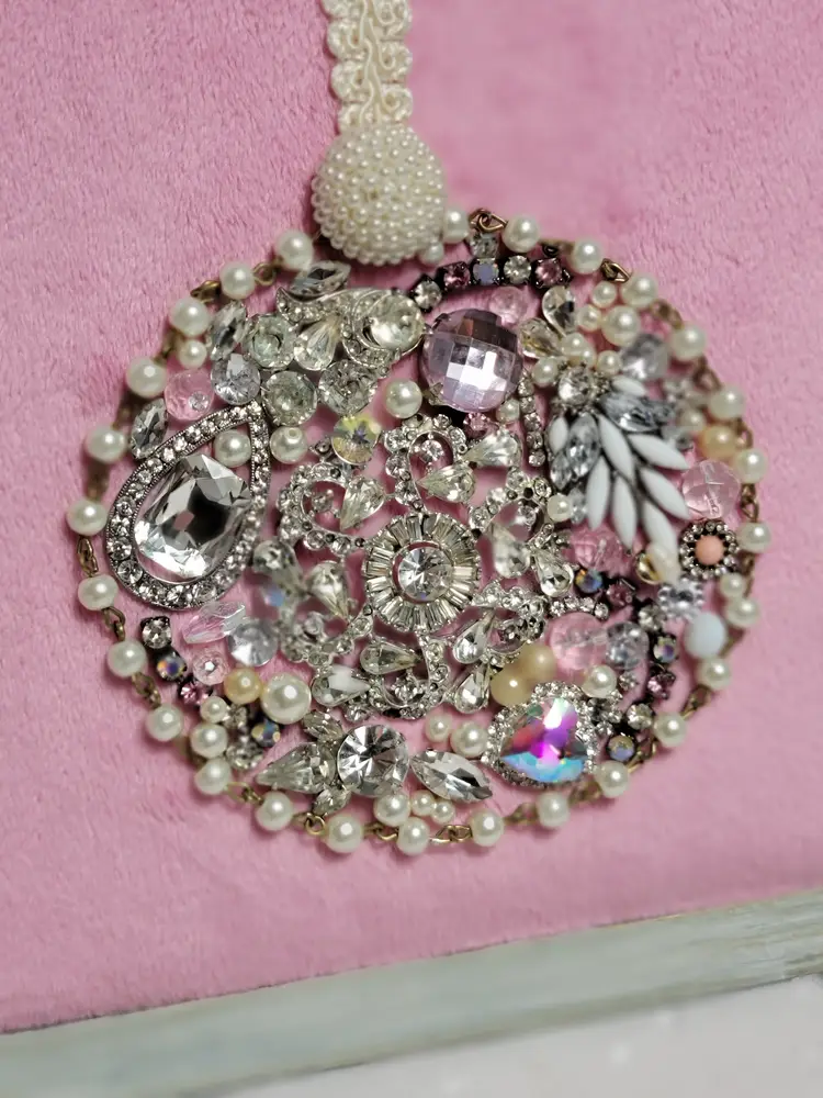 Handmade Christmas ornament framed jewelry art