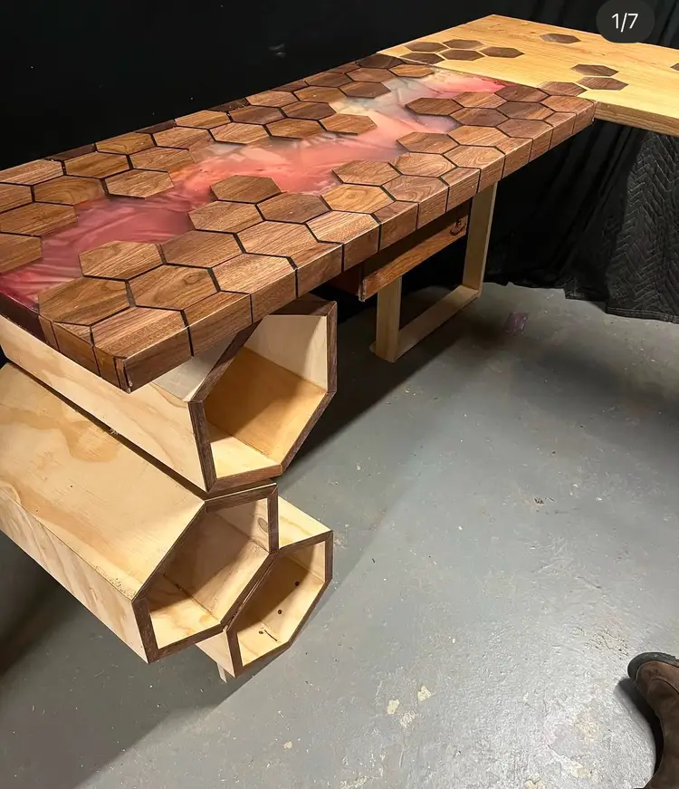Honeycomb Desk with Lily Pad River Top