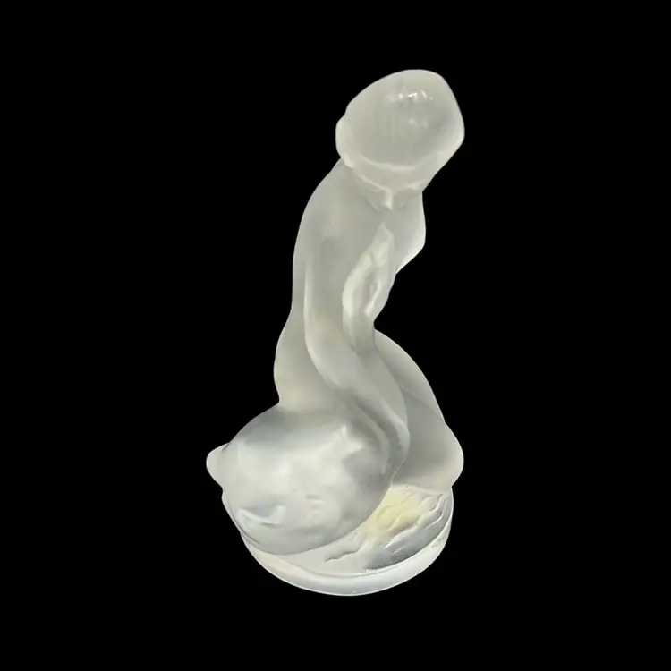Lalique Crystal France Leda & Swan Nude Woman Figurine Signed Satin Frosted Glass | 4.5” **read
