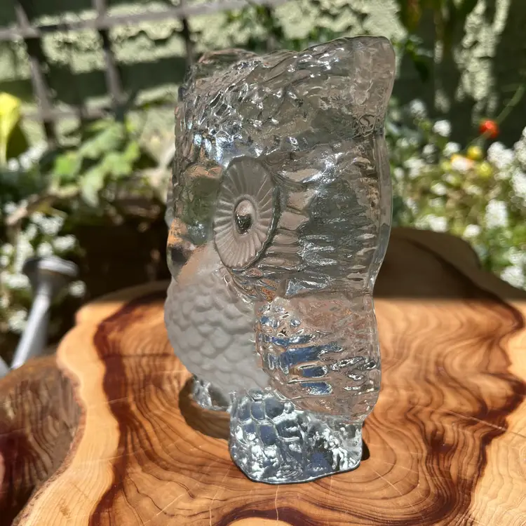 Vintage Viking Glass Owl Paperweight - Mid Century Modern Hand Made