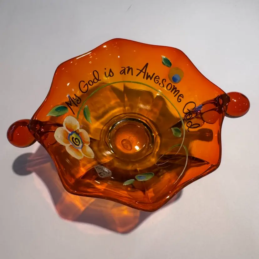 Fenton Amberina Hand Painted Bowl