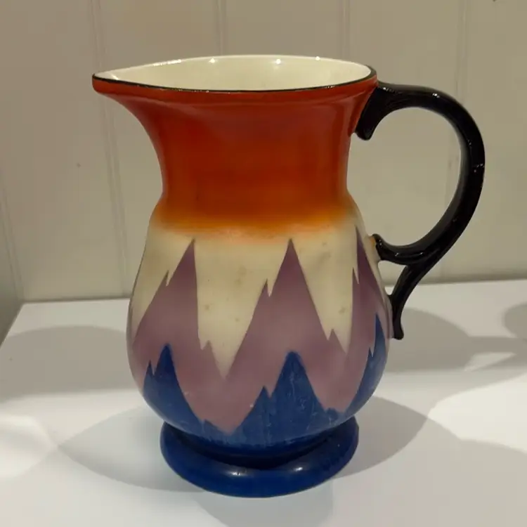 Ditmar Urbach Czech Art Deco Pitcher 8” Hand Painted Flame Design