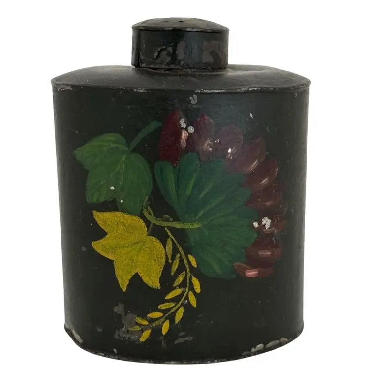 Primitive Tole Painted Metal Tea Caddy