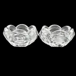 #258A Vintage Pair Of Beautiful Etched Glass Salt Cellars With Scalloped Rim - UV Glow!