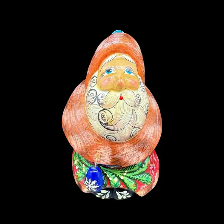 Russian Folk Art Santa Hand Carved Painted Signed Wooden Figurine Father Frost