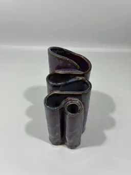 Purples Roll/slab Studio pottery multi-bud cylinder vase UNIQUE COOL Signed