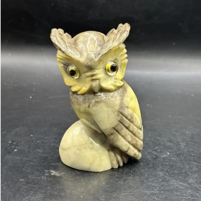 Vintage Genuine Alabaster Hand Carved Owl Figurine from Italy