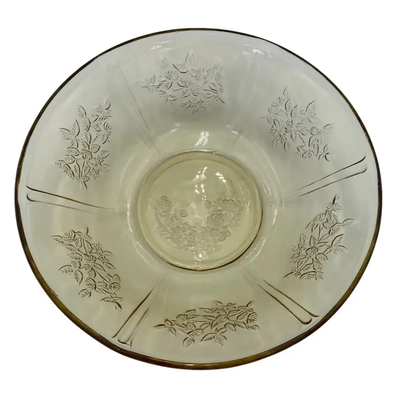 Vintage (1930s) Federal Glass "Sharon Amber" (Roses) 8 1/2" Large Serving Bowl