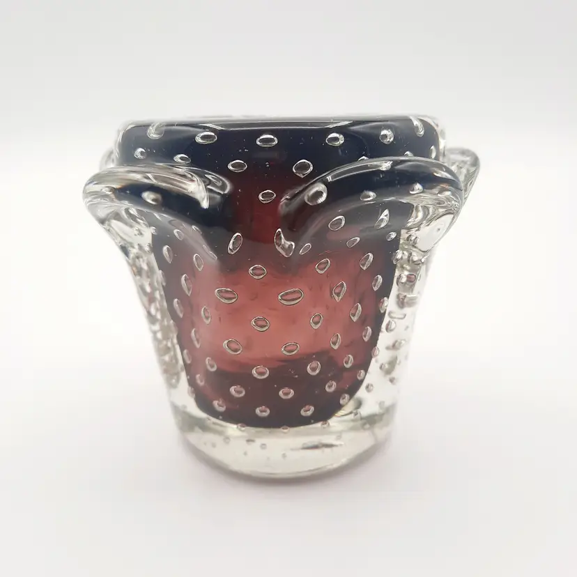 Amethyst Purple & Clear Glass Votive Candle Holder Controlled Bubbles