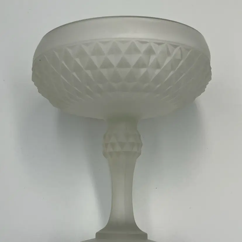 Vintage Indiana Glass Diamond Point Frosted Pedestal Compote Dish
