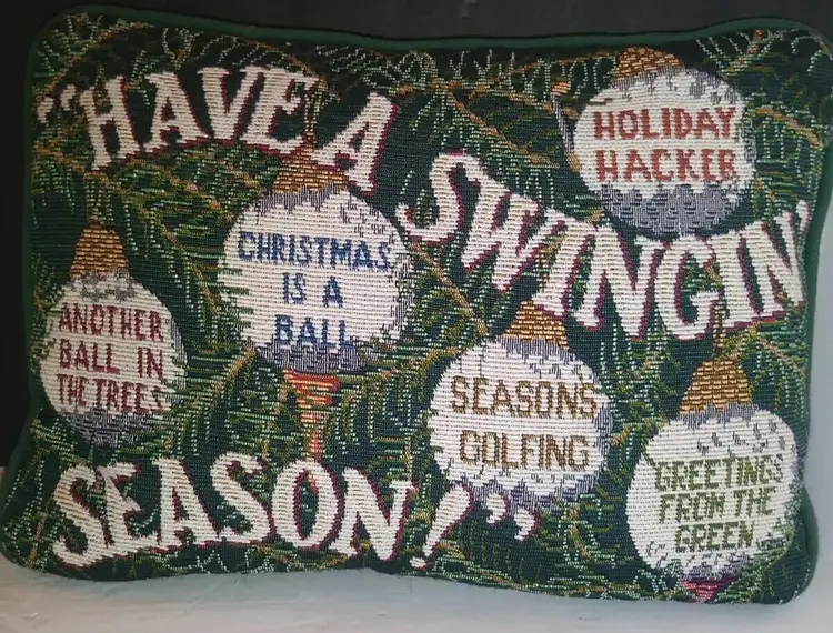 Golf Vintage Christmas "HAVE A SWINGIN SEASON" Sport  Decorative GreenPillow