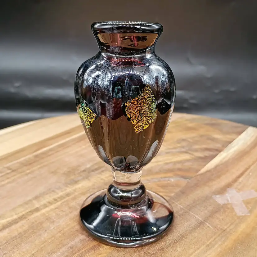 Nourot Glass Studio Ann Corcoran Signed Diachroic Black Amethyst Bud Vase