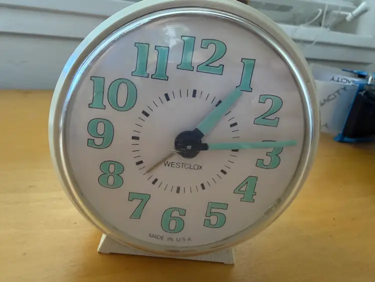 Vintage Glow in the Dark Hands White Westclox Alarm Clock **AS IS**