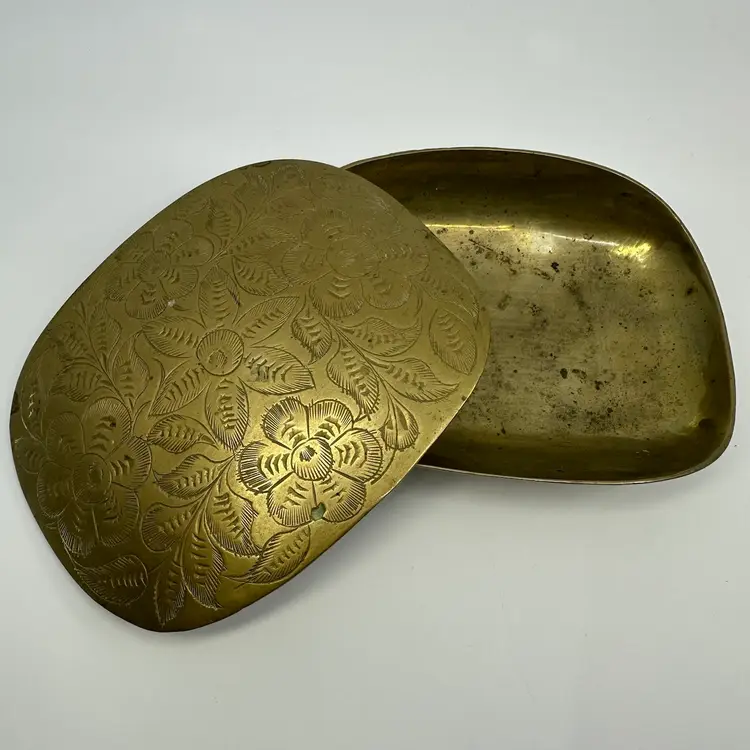 Brass Trinket Box With Etched Lid