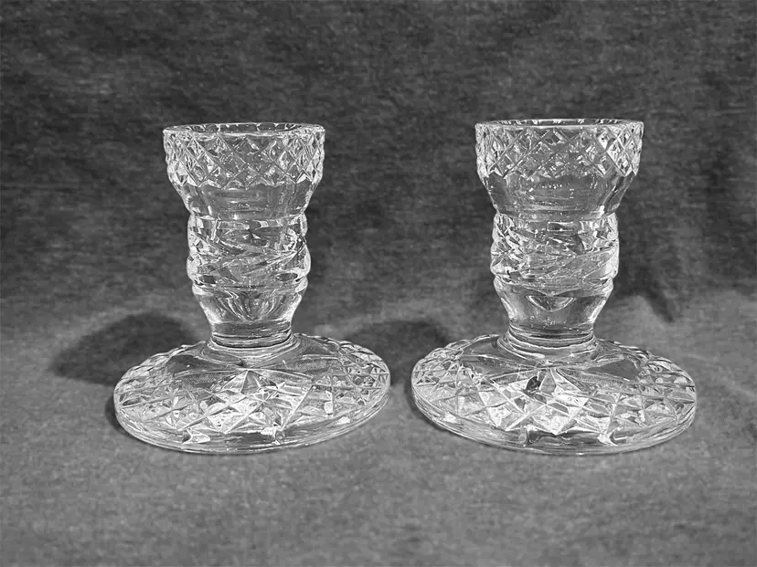 Pair Vintage Waterford Glandore Crystal Candleholders Candlestick Holders