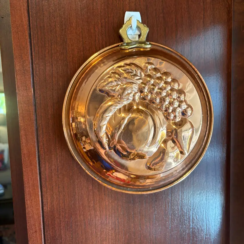 Vintage Copper Fruit Mold With Brass Hanger