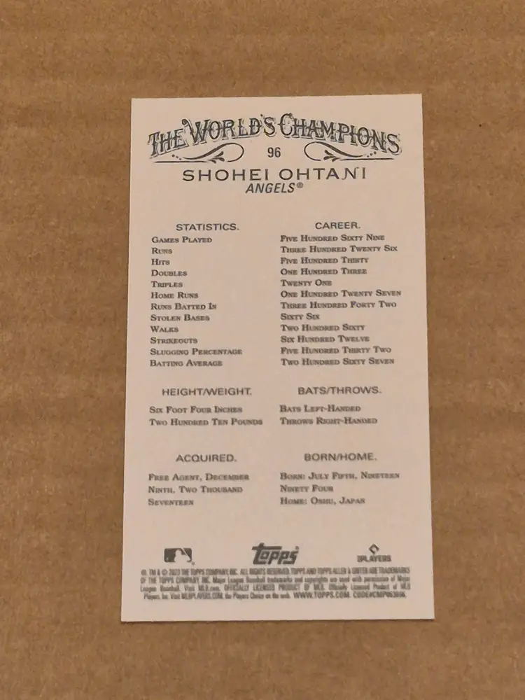 Shohei Ohtani 2023 Topps Allen & Ginter Gold Border Mini #96 Angels