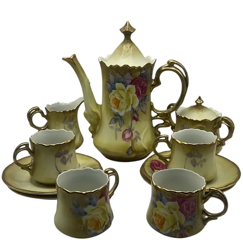 Vintage Hand Painted Porcelain Nippon Tea/Chocolate Pot Set