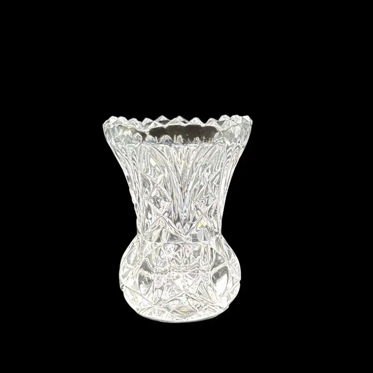 Etched Leaded Glass Mini Bud Vase 3 1/4” No Noted Flaws