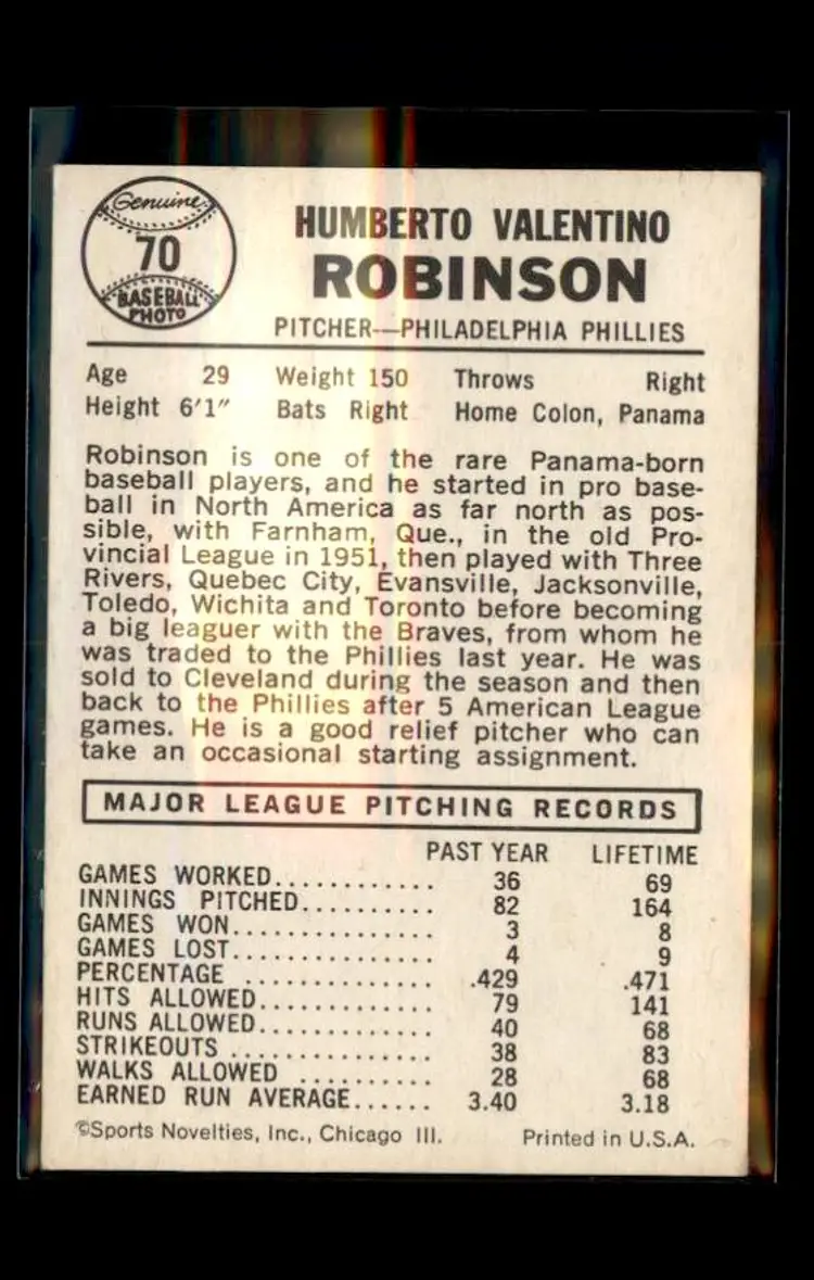 1960 Leaf #70 Humberto Robinson - (pk1) - Philadelphia Phillies