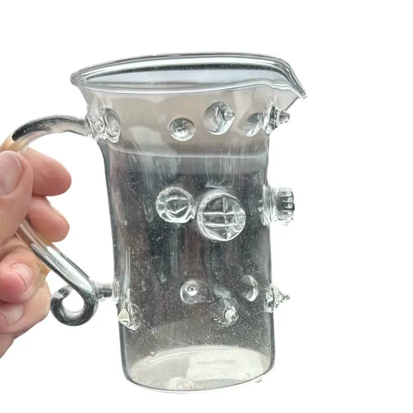Hand Blown Clear Lightweight Art Glass Small 5” Pitcher Creamer Applied Prunts