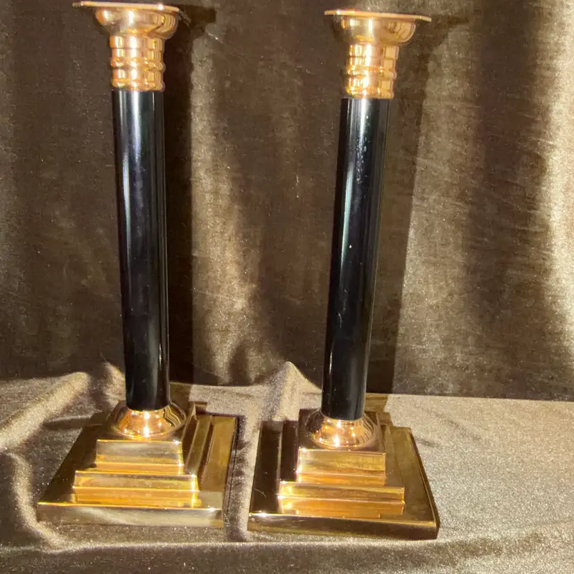 Vintage Valsan Brass and Black Candlesticks Made In Portugal