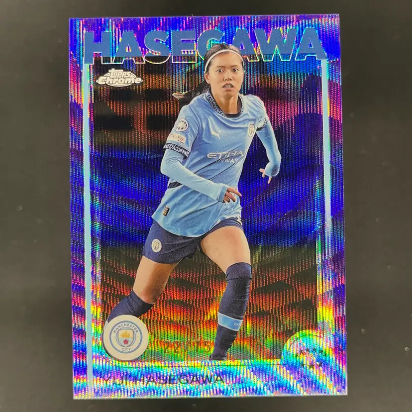 Yui Hasegawa 2024/25 Topps Chrome UWCL Purple Wave /75 Manchester City Soccer Card