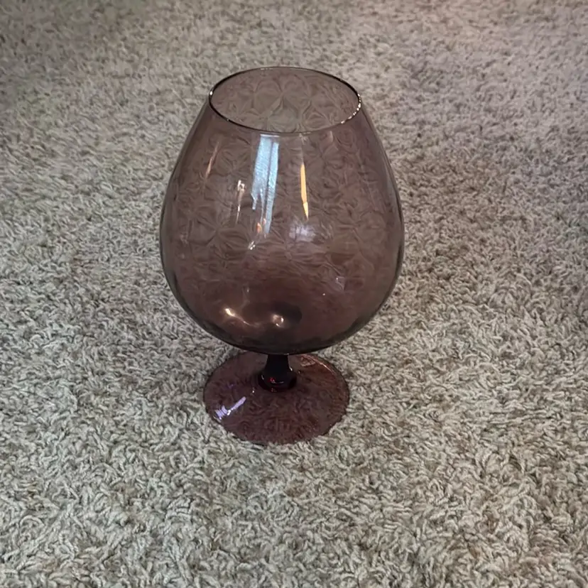 Glows! Vintage 9” MCM Empoli Brandy Snifter Art Glass Vase Amethyst Optic