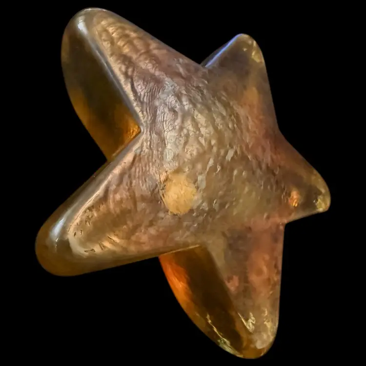 Robert Held Art Glass RHAG Golden Iridescent Star Paperweight 3”