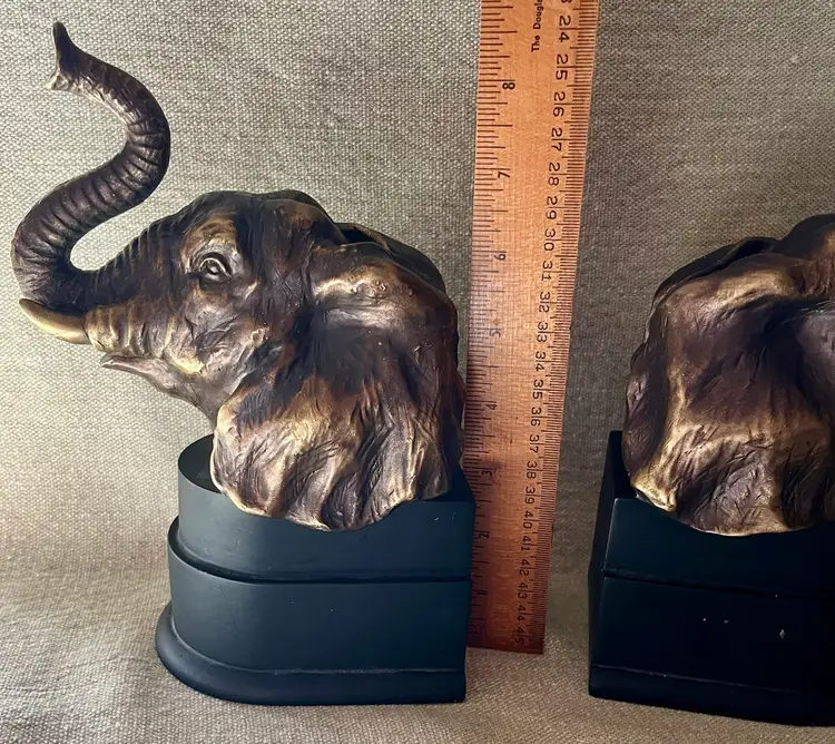 Majestic Sculpture Adult Elephant Trunk Up Tusks Heavyweight Brass Bookends